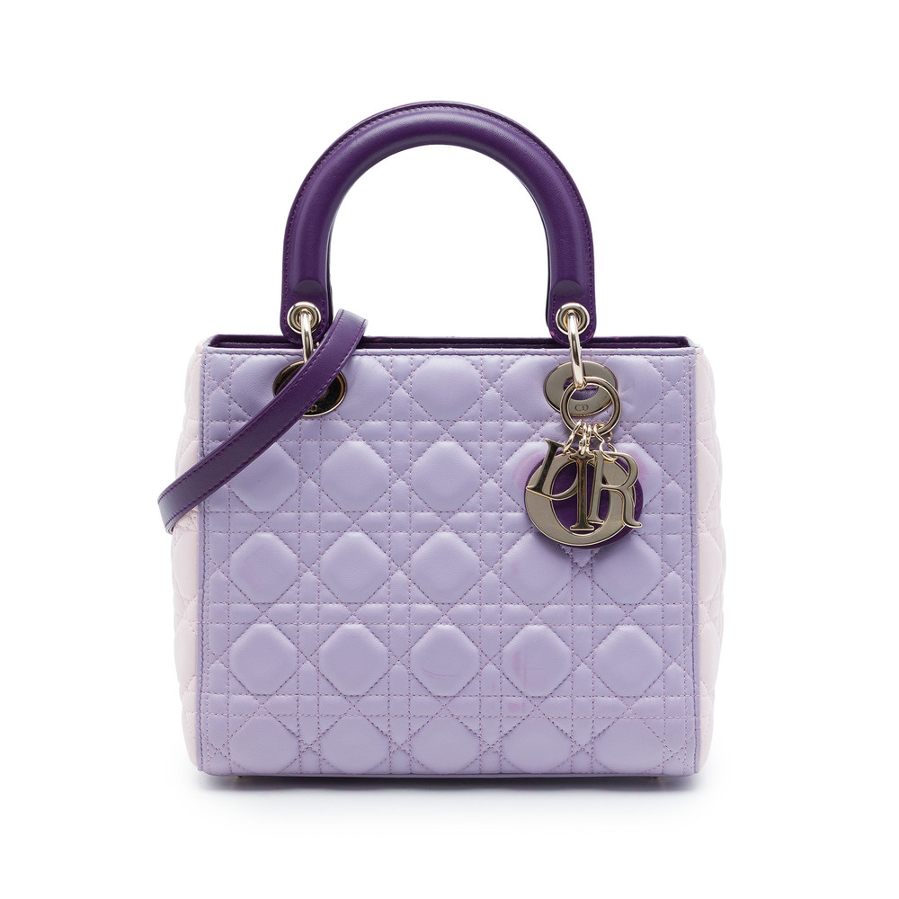 Pre-Loved Dior Medium Tricolor Lambskin Cannage Lady Dior